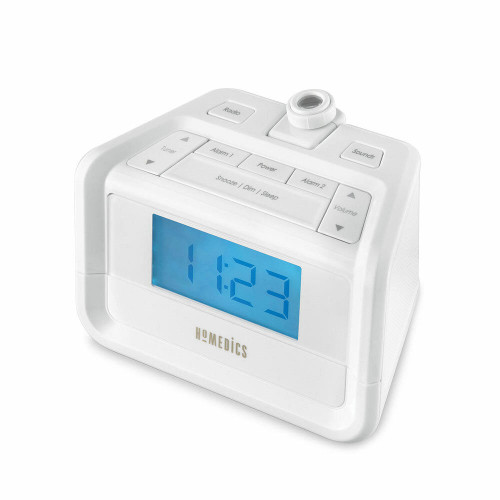 Angled view of the Homedics SoundSpa Digital FM Clock Radio with Time Projection